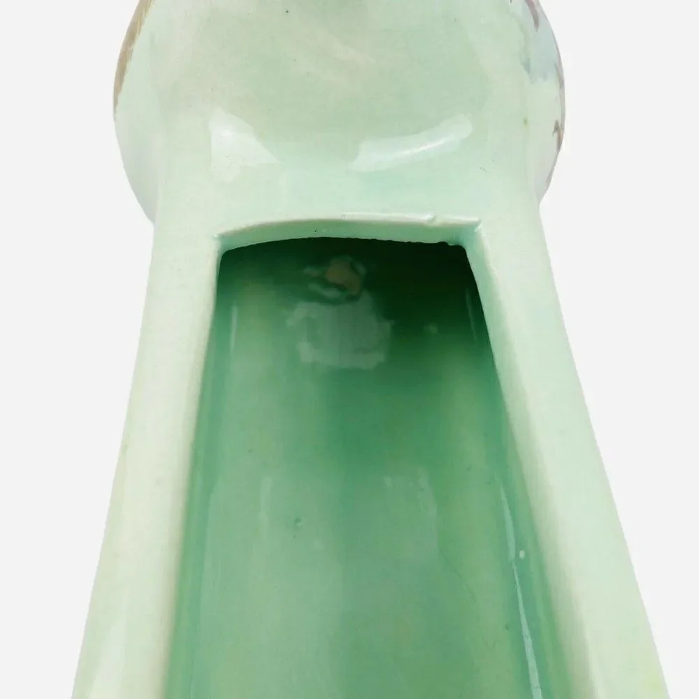 RARE VTG Green Double Opening Spout Bud Vase Planter Geese Mallard Duck Signed